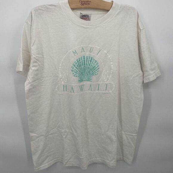 Oneita Power Tee Pre Shrunk Vintage 90's Shirt Hawaii Shells USA Unisex‎ Size L - Picture 1 of 5